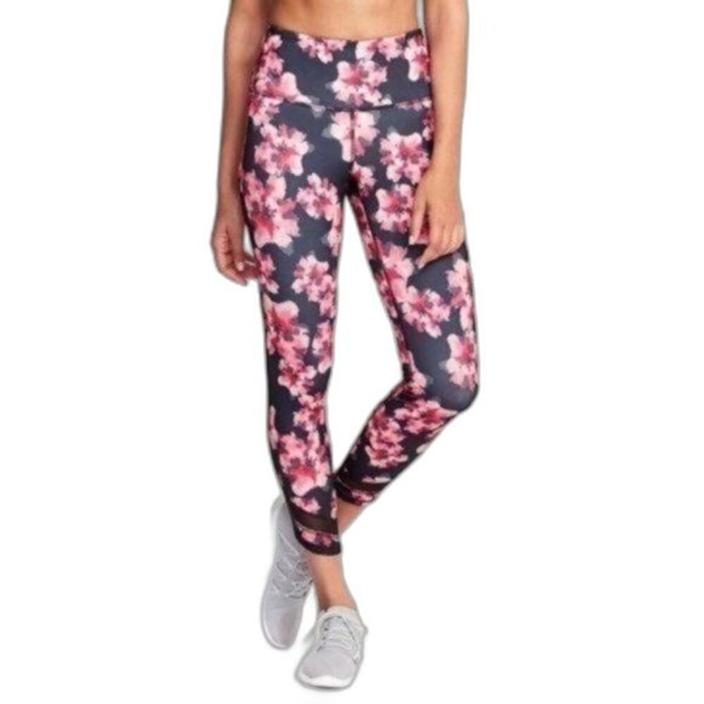 Old Navy Womens S High-Rise 7/8 Leggings Floral Mesh Trim